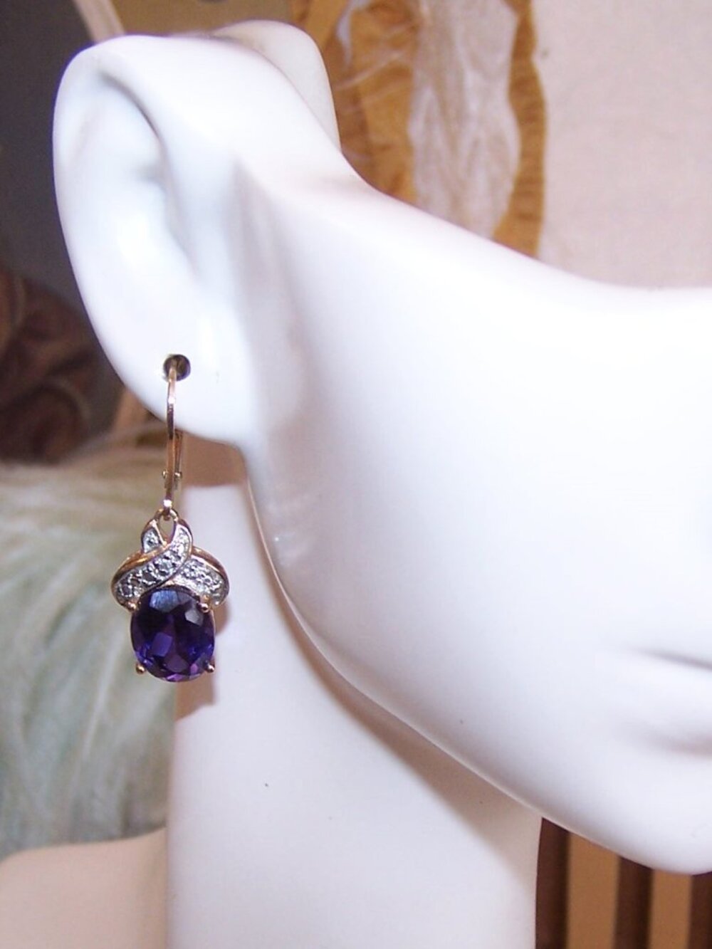 ROSS SIMONS Sterling Silver Vermeil Amethyst Diamond Earrings - French Leverback